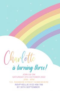 personalised pastel rainbow cloud birthday party invitation invite