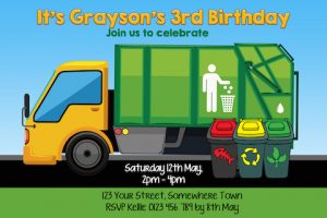 garbage truck birthday invitation invite