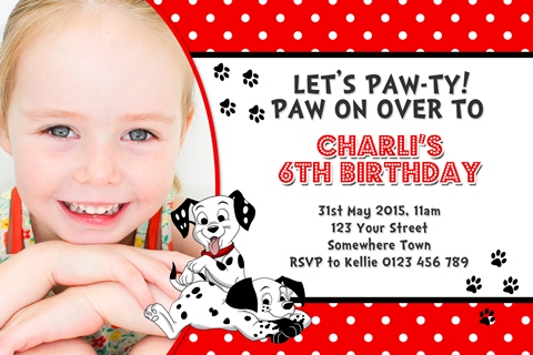 101 Dalmatians dog birthday party invitation