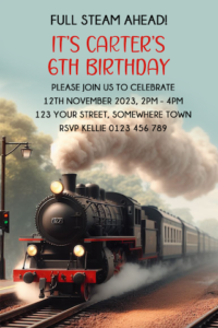 steam train boys birthday invitation